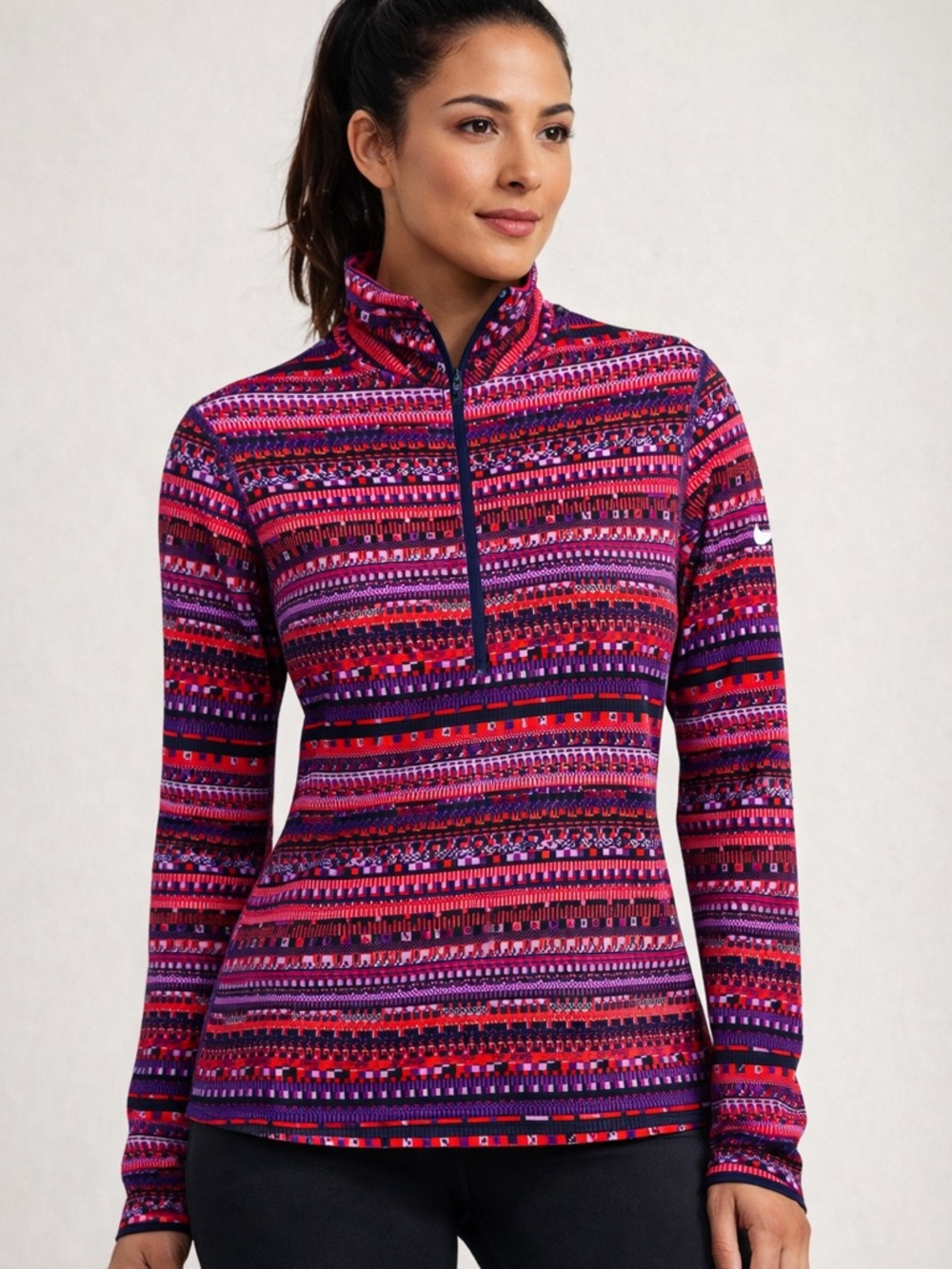 Nike Women's Half-Zip Patterned Pullover - Pink & Purple